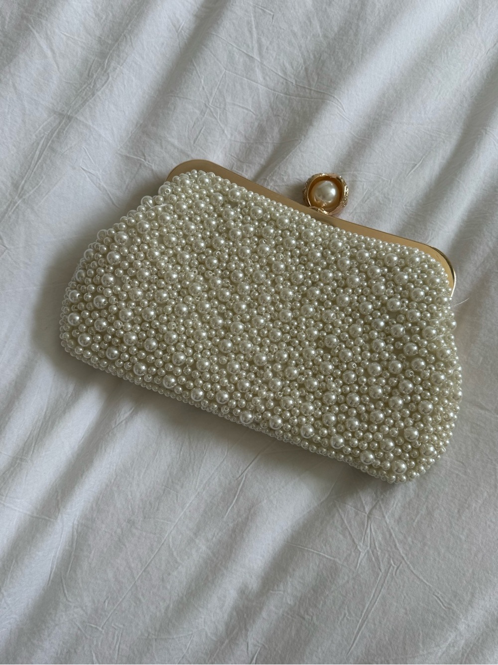 Pearl-Embellished Evening Clutch - White